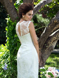 A-Line/Princess Sheer Neck Applique Sleeveless Short Satin Wedding Dresses TPP0006594