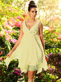A-Line/Princess V-neck Ruffles Sleeveless Short Chiffon Bridesmaid Dresses TPP0005015