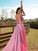 A-Line/Princess Elastic Woven Satin Sequin One-Shoulder Sleeveless Sweep/Brush Train Dresses TPP0001515