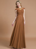 A-Line/Princess Scoop Short Sleeves Chiffon Floor-Length Bridesmaid Dresses TPP0005597