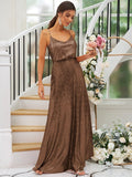 A-Line/Princess Sequins Ruched Straps Sleeveless Floor-Length Bridesmaid Dresses TPP0004943