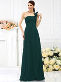 A-Line/Princess One-Shoulder Pleats Sleeveless Long Chiffon Bridesmaid Dresses TPP0005341