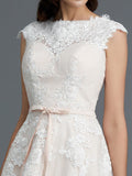 A-Line/Princess Sleeveless Bateau Knee-Length Tulle Wedding Dresses TPP0006017