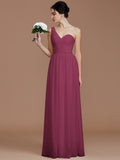 A-Line/Princess One-Shoulder Sleeveless Ruched Floor-Length Chiffon Bridesmaid Dresses TPP0005033