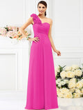 A-Line/Princess One-Shoulder Hand-Made Flower Sleeveless Long Chiffon Bridesmaid Dresses TPP0005311