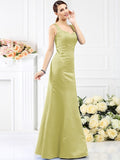 Sheath/Column Straps Sleeveless Long Satin Bridesmaid Dresses TPP0005554