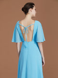 A-Line/Princess V-neck 1/2 Sleeves Floor-Length Chiffon Bridesmaid Dresses TPP0005759