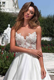 Satin Neckline A-line Open Back Lace Wedding Dress With Pockets Lace Appliques