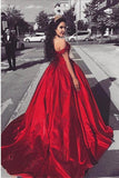 Ball Gown Off the Shoulder Red Satin Lace up Quinceanera Dresses with Appliques