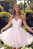G2048 Feminine Lace Accented Sweetheart Appliques Strapless Tea Length Homecoming