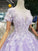 Unique Short Sleeve Lilac Ball Gown Appliques Beading Prom Dress Quinceanera Dress