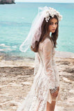 Spanish Summer Long Sleeve A-Line Lace Boho Beach Appliques Wedding Dresses