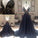 New Arrival Deep V-Neck Lace Chiffon Elegant A-line Black Long Open Back Prom Dresses