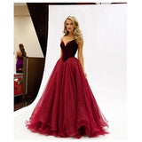 Charming V-Neck A-Line Organza Backless Strapless Noble Long Red Fashion Prom Dresses