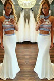 Hot Sale Charming Two Pieces Beading Mermaid Evening Dress Chiffon 2 Pieces Formal Dress