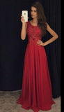 A Line Red Appliques Chiffon Long Beads Sweetheart Sleeveless Floor-Length Prom Dresses