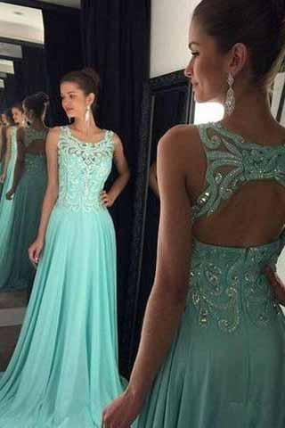 Prom Dresses Hot Simple Teens Fashion Beading Evening Dress Chiffon Prom Gowns