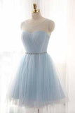 Light Sky Blue Short Prom Dress Sleeveless Open Back Scoop Homecoming Dresses