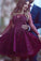 Wine Red Prom Dresses Beading Prom Gowns Cute Party Dress Short Prom Dress