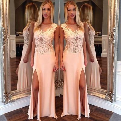 New Arrival Side Split Mermaid Scoop Sexy Sheer Long Party Gowns Women Pageant Dresses