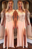 New Arrival Side Split Mermaid Scoop Sexy Sheer Long Party Gowns Women Pageant Dresses