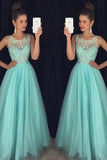 Light Blue Crystal Long A-Line Prom Dress Halter Prom Dress Open Back Prom Dress