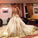 Gold Lace Long Sleeves V-Neck Beading Chapel Train Ball Gown Wedding Dresses