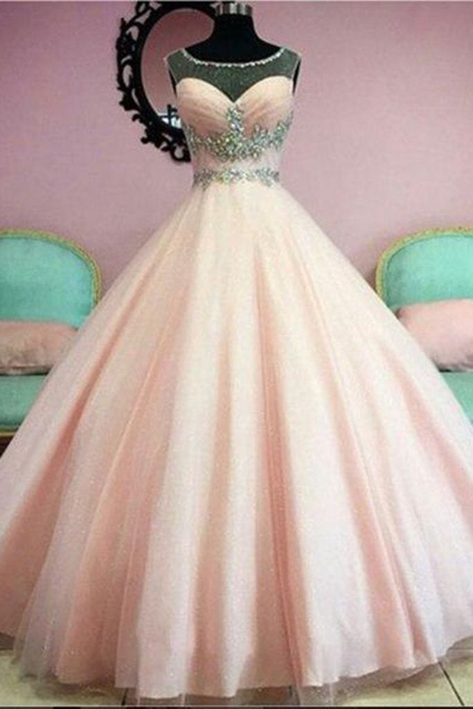 Light orange organza beading see-through long prom dress princess ball gown prom