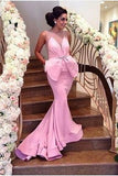 Pink Mermaid Satin Sheer Backless Prom Dress Sexy Formal Dress Bling Prom Dresses