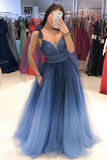 Spaghetti Straps A Line Ombre Color Tulle Pleats Evening Party Dresses Prom Dresses
