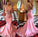 Pink Mermaid Long Illusion Bodice Applique Pearls Sheer Satin Sleeveless Prom Dresses