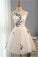 A Line Tulle Ivory Lace up Open Back Scoop Flowers Knee Length Homecoming Dresses