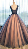 Chic Brown Long Ball Gown V-Neck Tulle Lace up Sleeveless Applique Prom Dresses