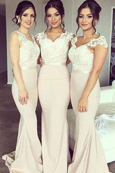 Cap Sleeve Lace Mermaid Long Sweetheart Cheap Plus Size Wedding Bridesmaids Dresses