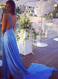 Long Prom Dresses blue Prom Dress chiffon Prom dress sexy backless prom Dress