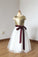 A Line Simple Light Gold Sequin Ivory Tulle Scoop Flower Girl Dress with Burgundy Sash