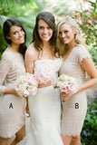 Sheath Bateau Above-Knee 3/4 Sleeves Grey Lace Appliques Prom Bridesmaid Dress
