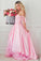 A-Line Pink Off the Shoulder Sweetheart Satin Lace up Hi-Lo Prom Homecoming Dresses