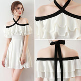 Chic Halter A Line Simple White Off the Shoulder Chiffon Cheap Short Homecoming Dress