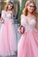 Pink Tulle Scoop Neck Princess Sweetheart Floor-length with Appliques Lace Prom Dresses