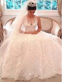 A Line Luxury Illusion Lace Scoop Wedding Gowns Ivory Cheap Wedding Dresses