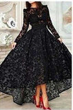 Elegant High Low Black Lace Long Sleeveless Cheap High Neck A-Line Prom Dresses