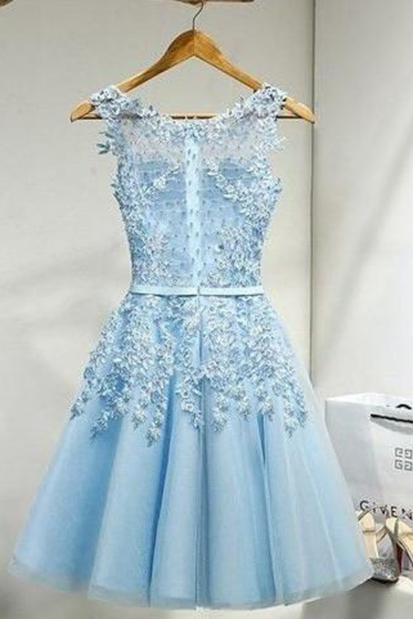 Chic Sleeveless A Line Lace Appliques Short Homecoming Dresses