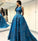 Vintage Lace Appliques Ball Gown Scoop Long Open Back with Pockets Prom Dresses