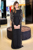 Sexy Black Mermaid Lace Long Sleeve High Neck Floor-Length Backless Plus Size Prom Dresses