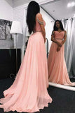A Line Sweetheart Beads Off the Shoulder Long Chiffon Pink Prom Dresses