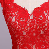 Elegant Red Sweetheart Mermaid Lace Cap Sleeve Open Back Prom Dress Party Dresses