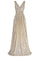 A Line Sequin V Neck V Back Sleeveless Gold Ruffles Maxi Evening Prom Dresses