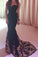 Mermaid Sweetheart Sweep Train Tulle Satin Black with Appliques Lace Prom Dresses