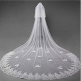 3D Flowers Lace Appliques Tulle Ivory Wedding Veils
